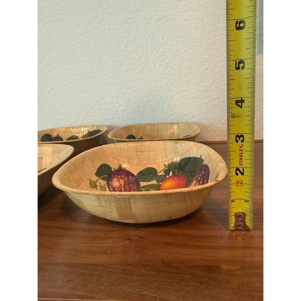 Vintage Set of 4 Bamboo Woven Handpainted Vegetable Bowls 6